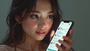 Frau chattet heimlich am Smartphone