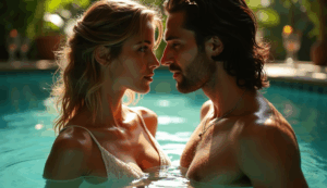 Ein verliebtes Paar im Pool