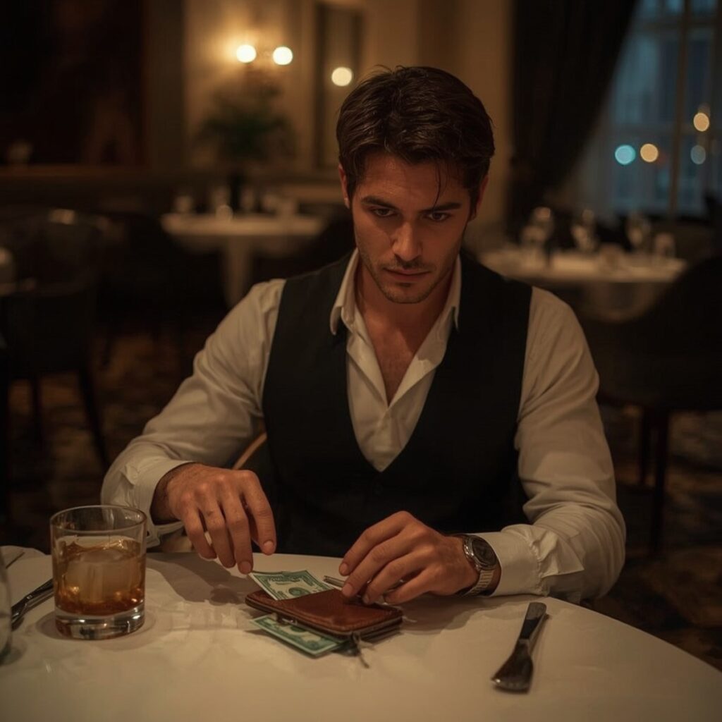 Mann bezahlt in Hotelbar mit Bargeld für diskretes Treffen