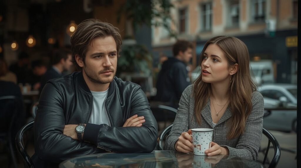 Mann reagiert verärgert auf freche Bemerkung einer Frau im Café