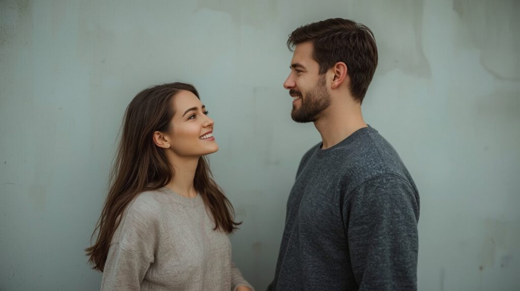 Frau und Mann erzeugen zufällige körperliche Nähe. verbotene Erotikauslöser 2