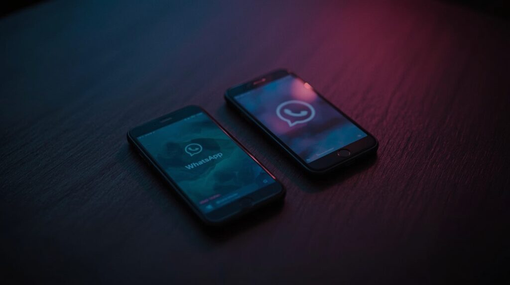 Zwei Handys zeigen einen flirty Chatverlauf. Whatsapp-Symbol, Dirty Whatsapp Spiele