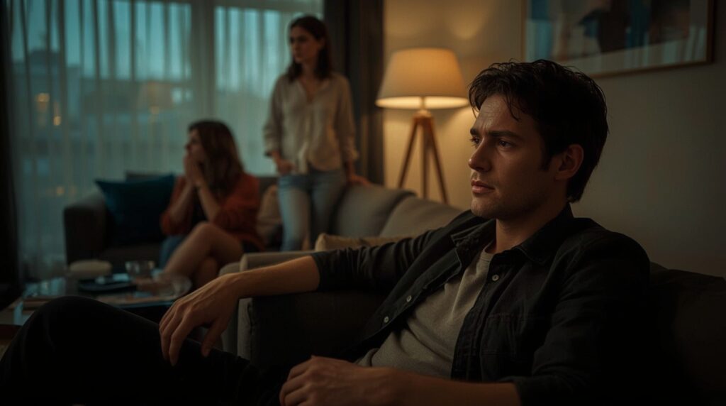 Entspannter Mann strahlt Auswahl und innere Ruhe aus, ohne aktiv zu werben.