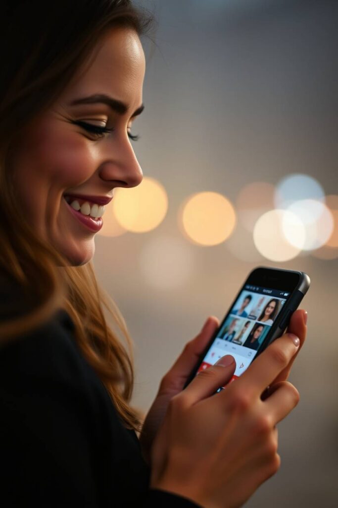 attraktive Frauen auf Casual Dating Plattformen - Frau sieht auf ihr Handy