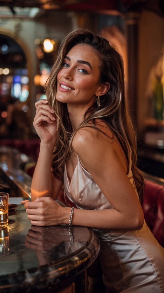 Diskrete Orte für Ficktreffen finden 2026: Dein Guide für geheime Sexdate-Locations - Attraktive 25-jährige Frau mit Model-Ausstrahlung flirtet in eleganter Lounge-Bar