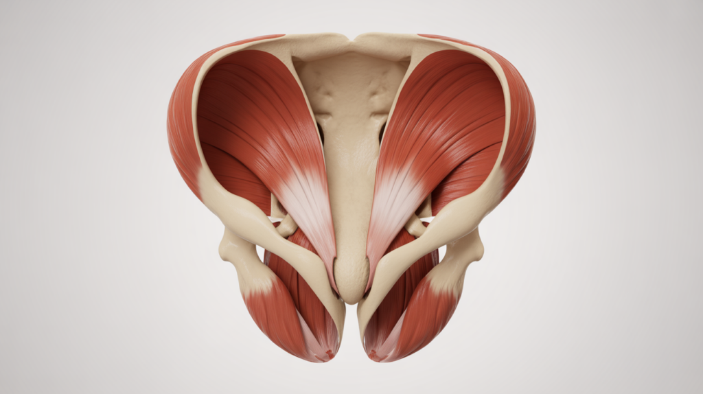 Anatomie des männlichen Beckenbodens mit Fokus auf den PC Muskel zur Verbesserung von Ausdauer und Kontrolle beim Sex
