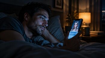 Sexchat mit KI: Warum virtuelle Frauen für Männer immer beliebter werden - Mann chattet nachts mit einer virtuellen Frau in einem KI-Sexchat